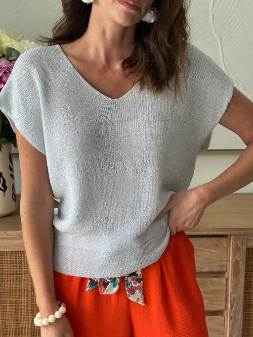 PULL FIN BESSY BLANC GRIS