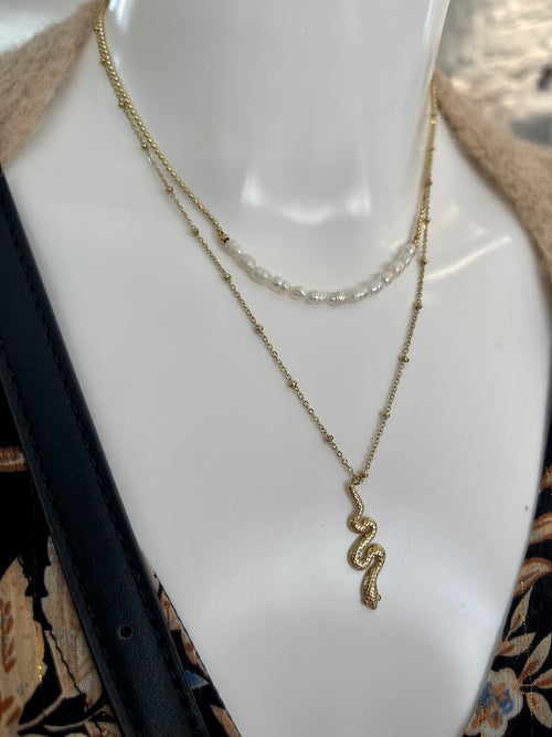 COLLIER SERPENT PERLES