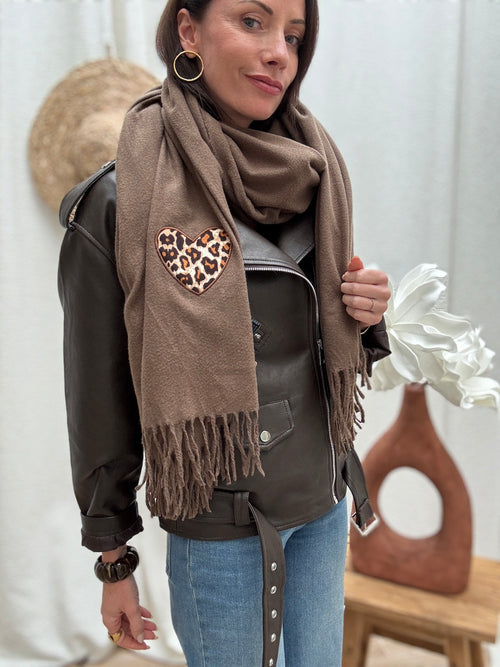 ECHARPE COEUR LEOPRARD TAUPE