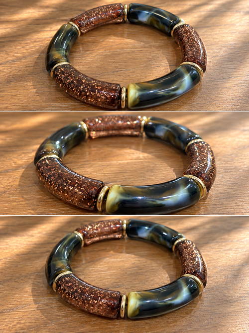 Bracelet élastique effet marbré scintillant marron – RITA – photo 1