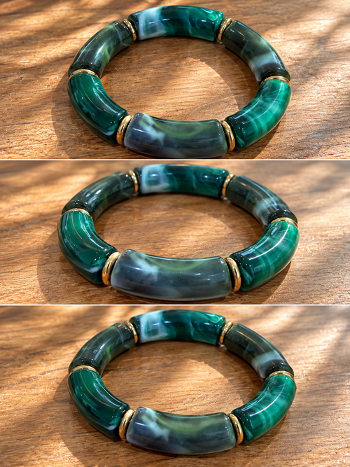 Bracelet élastique effet marbré doré vert bouteille – RITA – photo 1