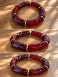 Bracelet élastique effet marbré détails dorés bordeaux – RITA – photo 1