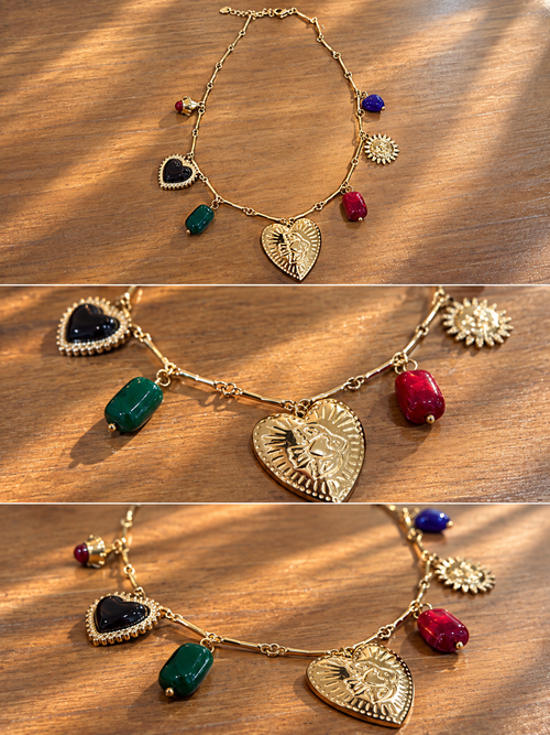 Collier à breloques cœur doré et couleurs réglable – LOVY – photo 1