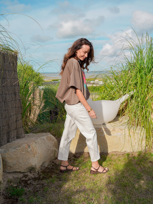 TEE SHIRT POSITIVE VIBES TAUPE