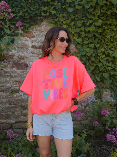 TEE SHIRT POSITIVE VIBES ROSE