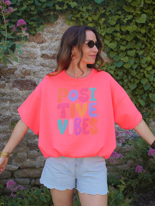 TEE SHIRT POSITIVE VIBES ROSE
