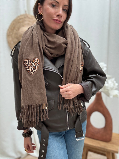 ECHARPE COEUR LEOPRARD TAUPE