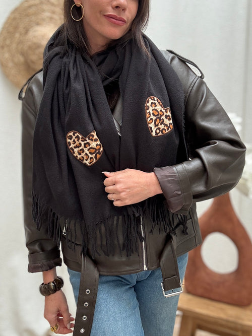 ECHARPE COEUR LEOPRARD NOIR