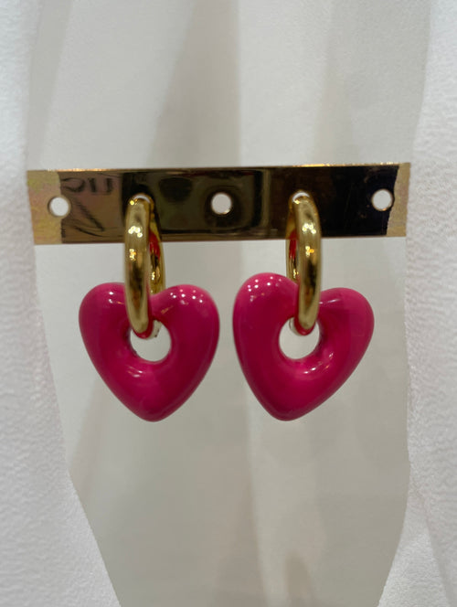BOUCLES D'OREILLES HEART FUSHIA