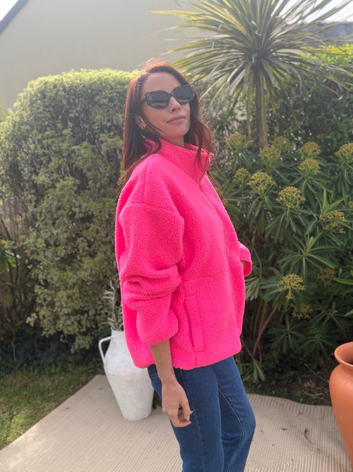 Veste effet bouclette rose zippée poches – MAYLI – photo 4