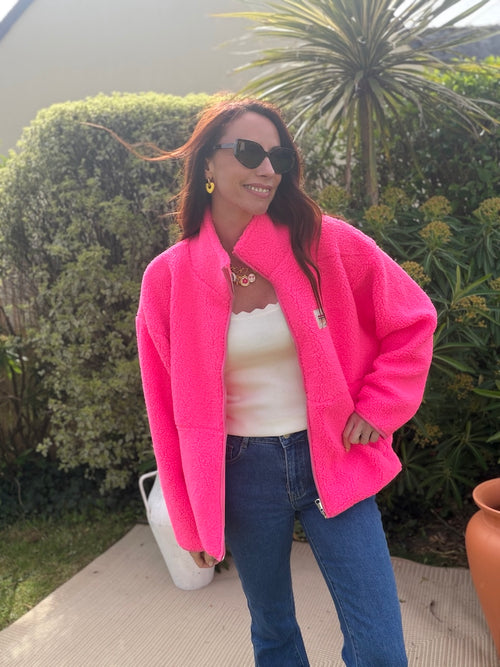 Veste effet bouclette rose zippée poches – MAYLI – photo 1