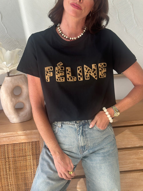 TEE SHIRT FELINE NOIR