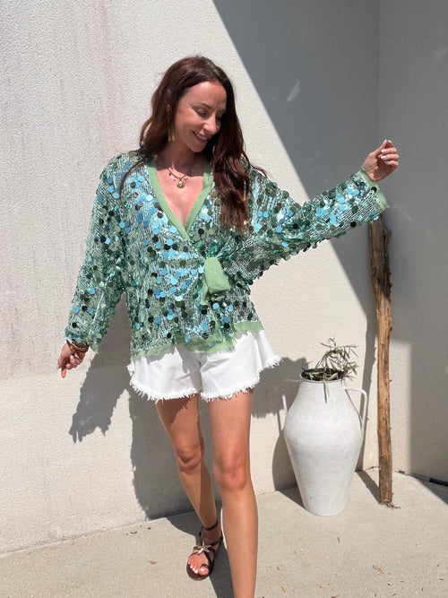 TOP CELESTE VERT