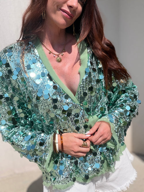TOP CELESTE VERT
