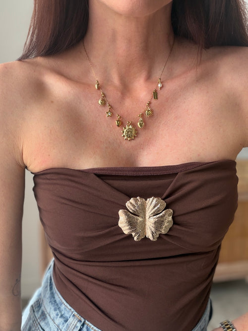 BUSTIER FLOWER MARRON