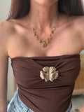 BUSTIER FLOWER MARRON