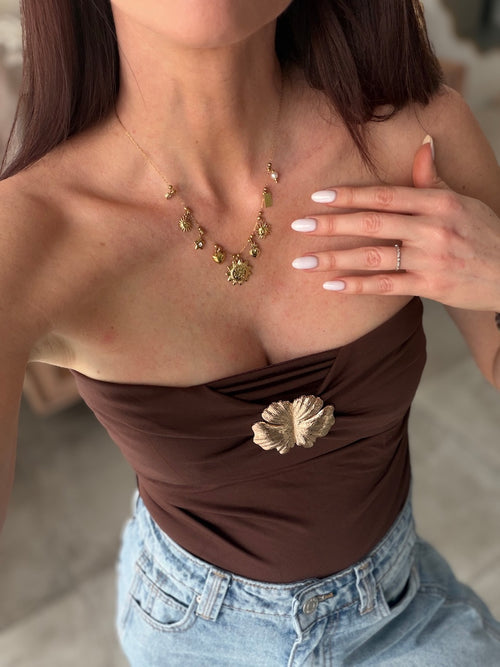 BUSTIER FLOWER MARRON