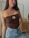 BUSTIER FLOWER MARRON