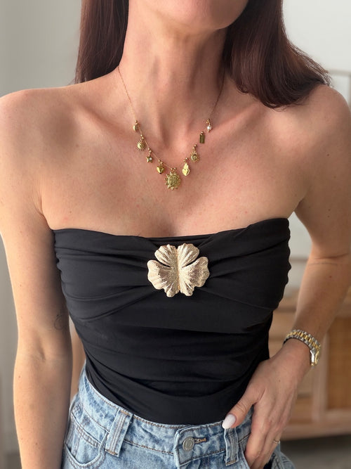 BUSTIER FLOWER NOIR
