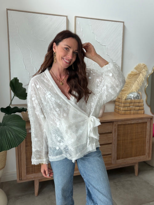 TOP CELESTE BLANC