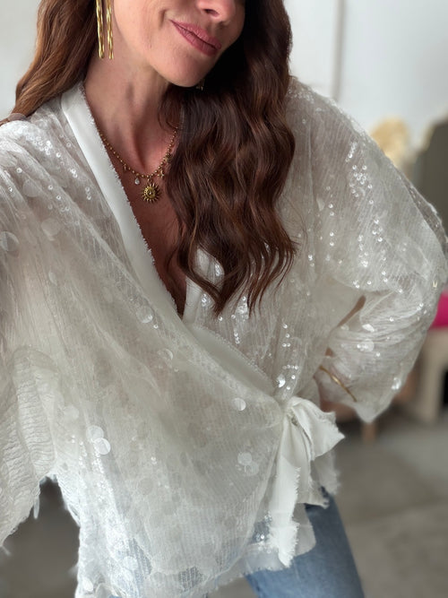 TOP CELESTE BLANC