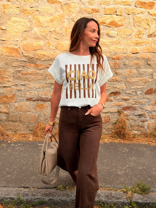 TEE SHIRT CIAO BELLA MARRON
