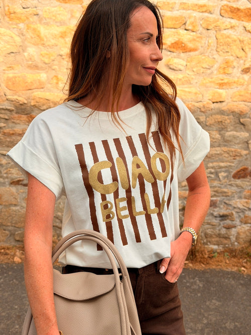 TEE SHIRT CIAO BELLA MARRON