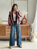 Gilet maille femme rayé rose chocolat manches bouffantes – ALY – photo 4