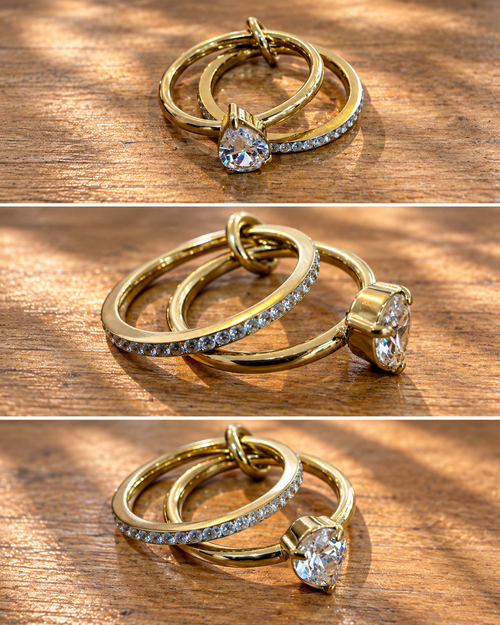 Bague double rang pierre centrale et strass dorée – RIA – photo 1