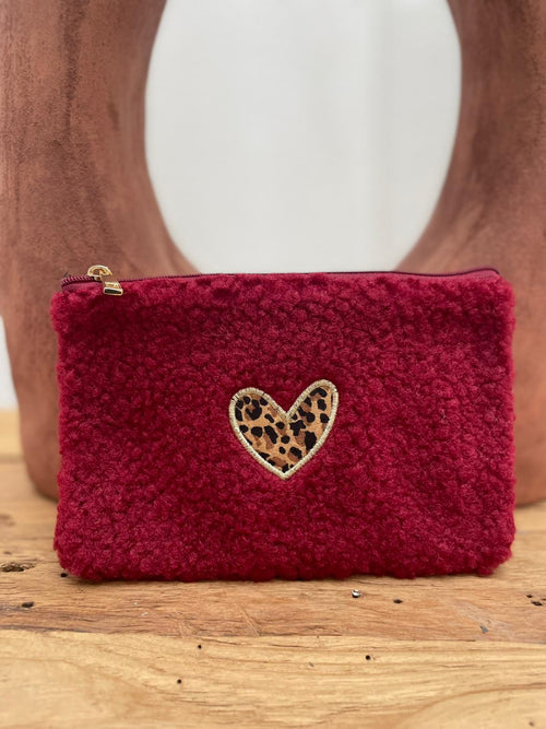 POCHETTE BORDEAUX COEUR LEOPARD