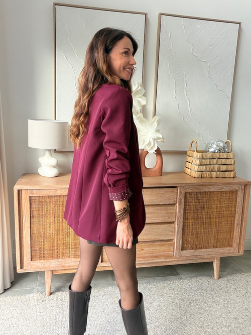 Blazer femme bordeaux coupe ajustée doublure à pois – LOANE – photo 3