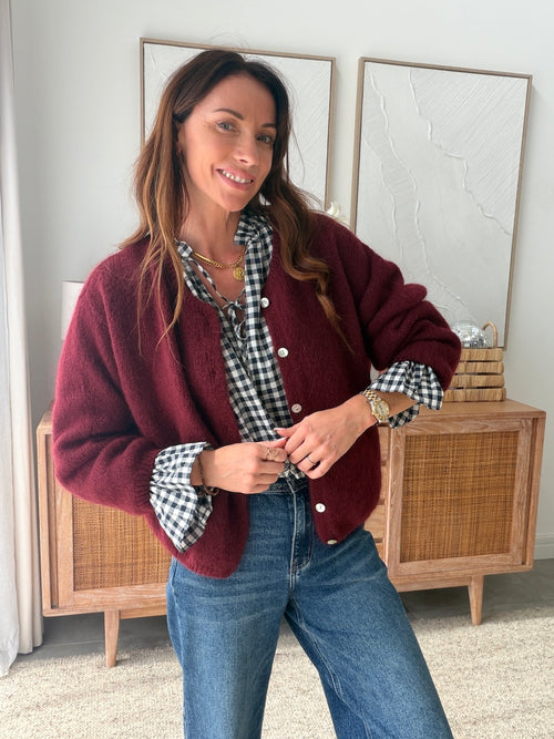 Blouse à carreaux marine col V lien à nouer – TINA – photo 2
