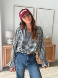 Blouse à carreaux marine col V lien à nouer – TINA – photo 4