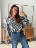 Blouse à carreaux marine col V lien à nouer – TINA – photo 5