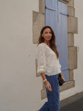 Blouse blanche col V manches longues – DORIA – photo 7