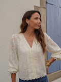 Blouse blanche col V manches longues – DORIA – photo 9