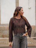 Blouse chocolat brodée de perles col rond – LOUISIE – photo 2