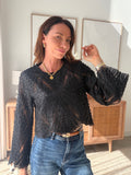 Blouse noire brodée de perles col rond – LOUISIE – photo 4
