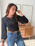 Body manches longues transparent léopard noir pailleté – RACHELLE – photo 4