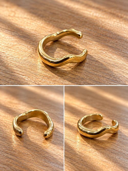Boucles d'oreilles piercing forme ouverte ondulée dorées – NINI – photo 1