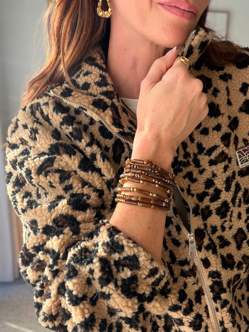 Bracelet multirang perles marron et doré élastique – MERYL – photo 1