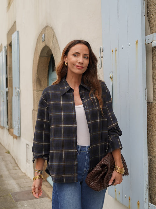 Chemise à carreaux bleu marine matière douce – EDDY – photo 13