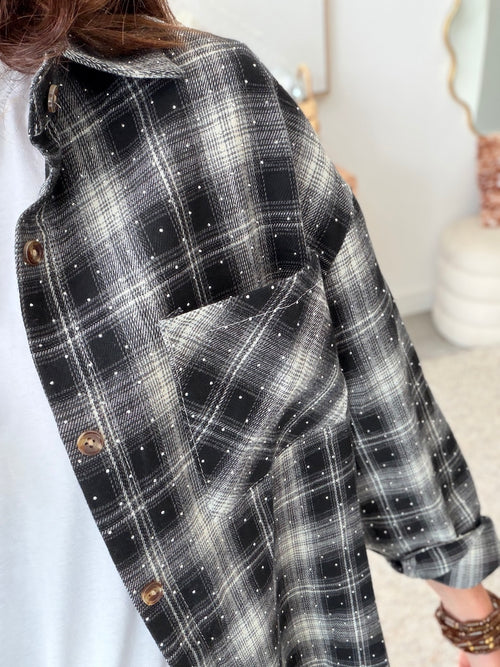 Chemise à carreaux noir, gris et blanc petits strass – AARON – photo 2