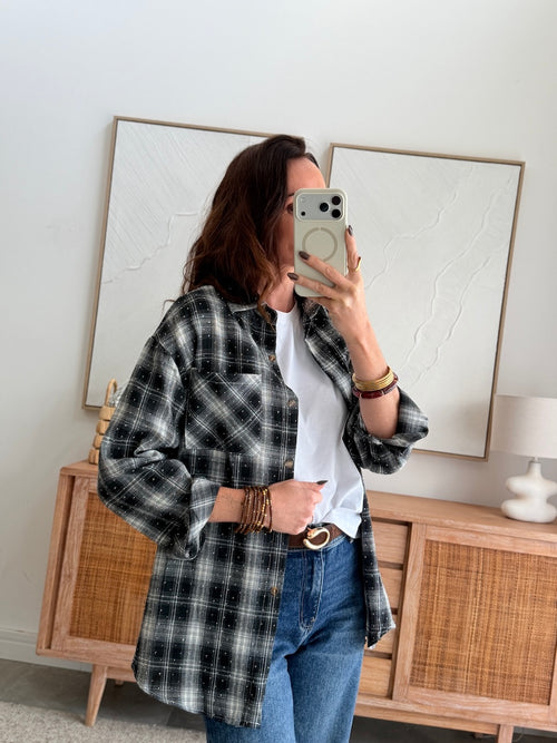 Chemise à carreaux noir, gris et blanc petits strass – AARON – photo 5