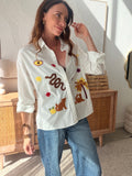 Chemise blanche brodée multicolore coupe ample bohème – PAULINE – photo 3