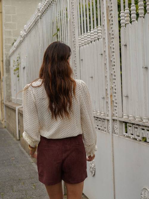 Chemise femme à pois beige manches longues – TELINE – photo 11