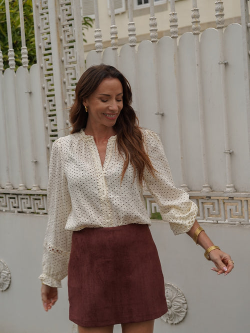 Chemise femme à pois beige manches longues – TELINE – photo 3