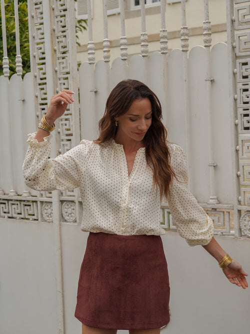 Chemise femme à pois beige manches longues – TELINE – photo 7