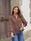 Chemise femme à pois marron manches longues – TELINE – photo 1