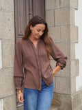 Chemise femme à pois marron manches longues – TELINE – photo 6